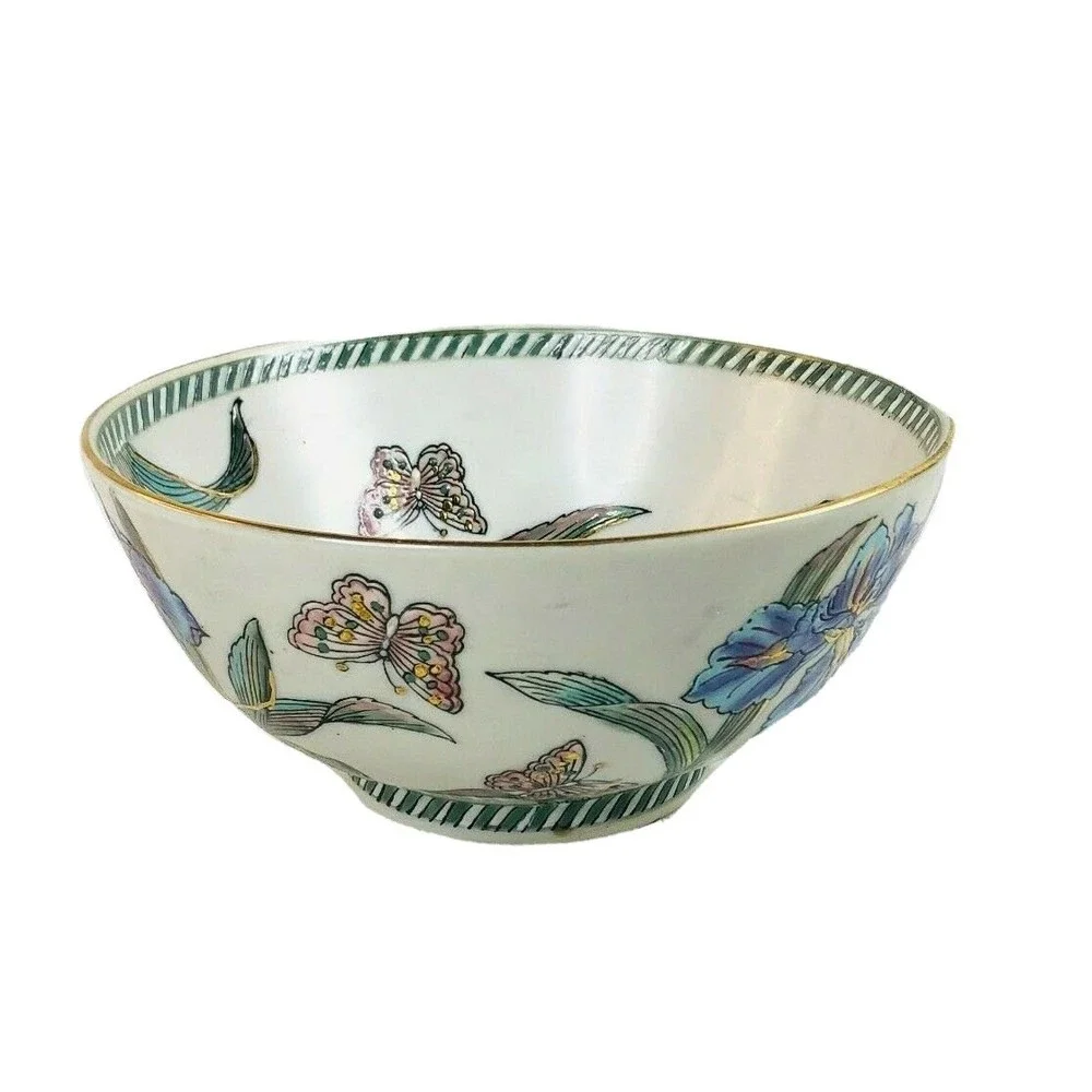 Andrea by Sadek Butterfly Iris Motif Hand Painted Textured Decorative Bowl
